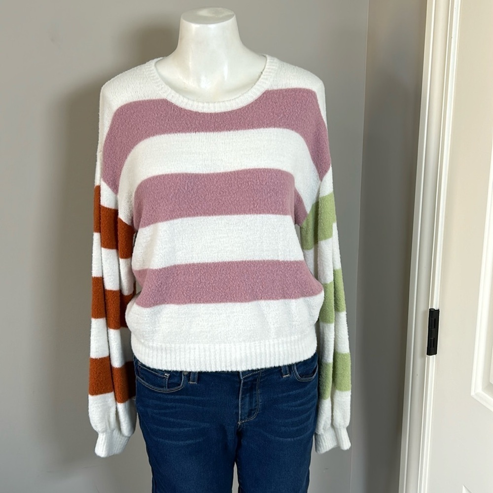 L Space Striped Sequoia Sweater Womens Balloon Sleeves Soft Pastel Sz S - Picture 3 of 10
